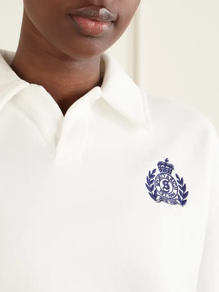 Sporty & Rich Embroidered Ribbed-detail Cotton Sweatshirt | Thumbnail 4 Sporty & Rich Embroidered Ribbed-detail Cotton Sweatshirt | Thumbnail 4