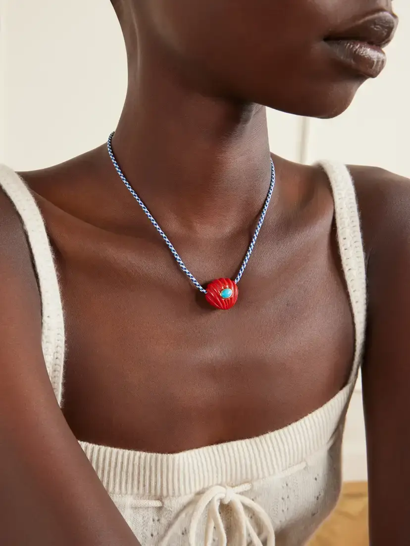 Lizzie Fortunato Kai Gold-plated Resin, Turquoise And Chord Necklace - Blue | Thumbnail 2 Lizzie Fortunato Kai Gold-plated Resin, Turquoise And Chord Necklace - Blue | Thumbnail 2