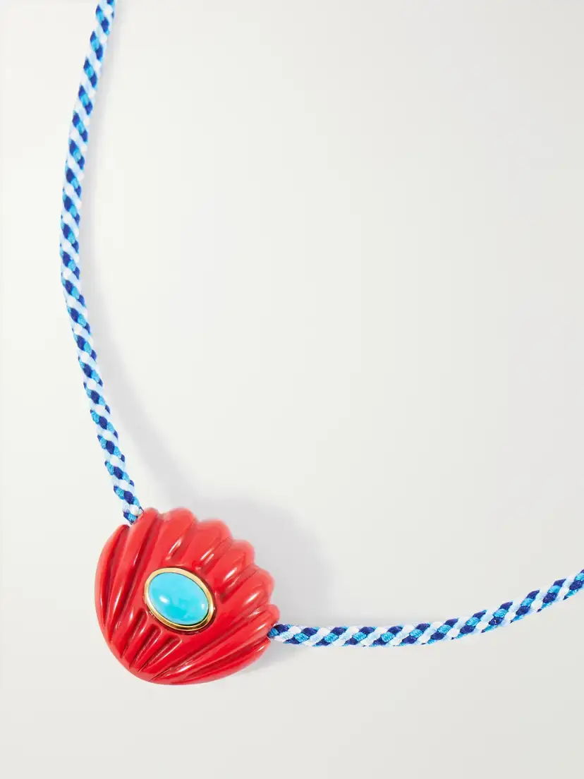 Lizzie Fortunato Kai Gold-plated Resin, Turquoise And Chord Necklace - Blue | Thumbnail 4 Lizzie Fortunato Kai Gold-plated Resin, Turquoise And Chord Necklace - Blue | Thumbnail 4
