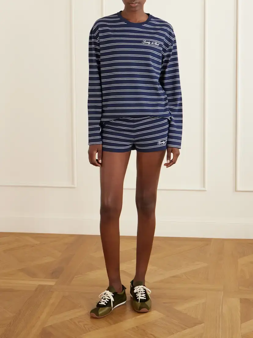 Sporty & Rich Logo-embroidered Striped Cotton-jersey Long-sleeve Top | Thumbnail 2 Sporty & Rich Logo-embroidered Striped Cotton-jersey Long-sleeve Top | Thumbnail 2