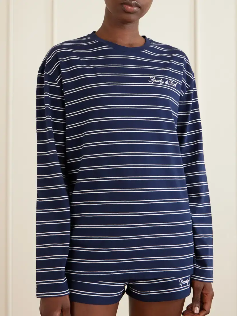 Sporty & Rich Logo-embroidered Striped Cotton-jersey Long-sleeve Top | Thumbnail 3 Sporty & Rich Logo-embroidered Striped Cotton-jersey Long-sleeve Top | Thumbnail 3