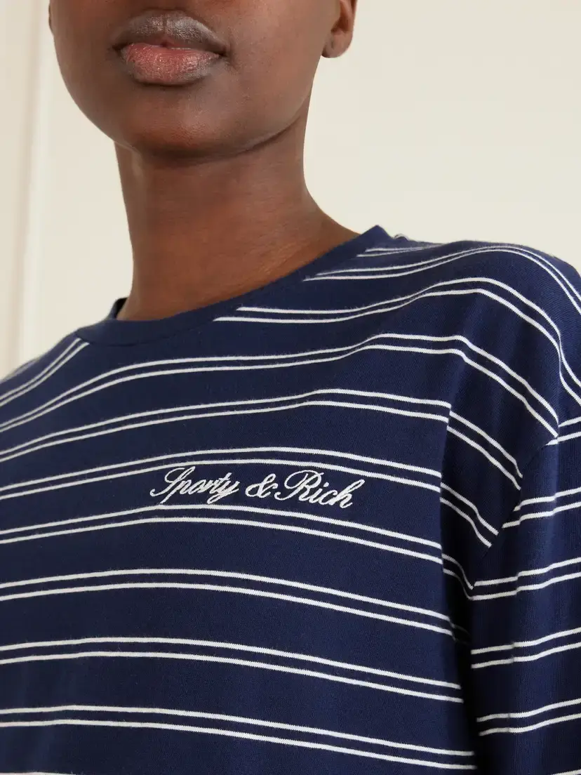 Sporty & Rich Logo-embroidered Striped Cotton-jersey Long-sleeve Top | Thumbnail 5 Sporty & Rich Logo-embroidered Striped Cotton-jersey Long-sleeve Top | Thumbnail 5