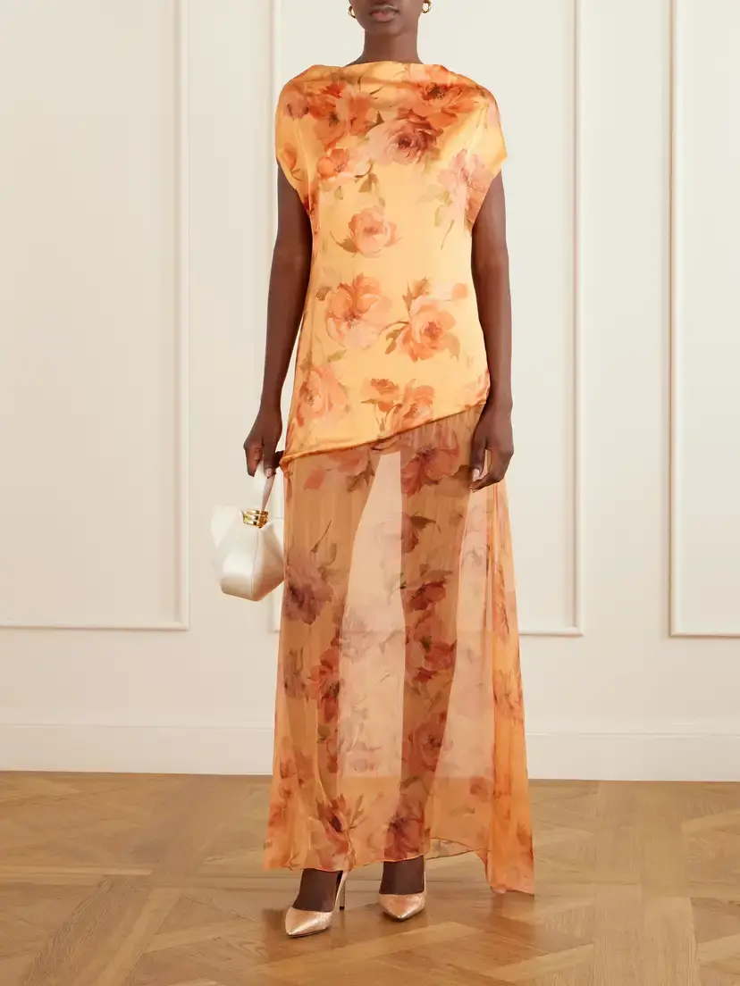 Dima Ayad Floral-print Chiffon-trimmed Satin Gown | Thumbnail 2