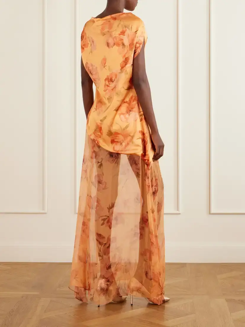 Dima Ayad Floral-print Chiffon-trimmed Satin Gown | Thumbnail 3