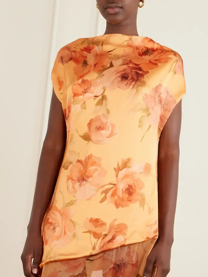 Dima Ayad Floral-print Chiffon-trimmed Satin Gown | Thumbnail 4