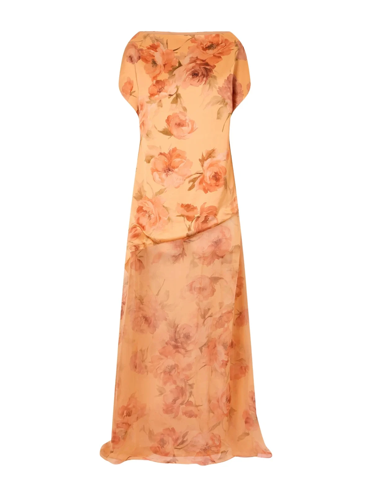 Floral-print Chiffon-trimmed Satin Gown Floral-print Chiffon-trimmed Satin Gown