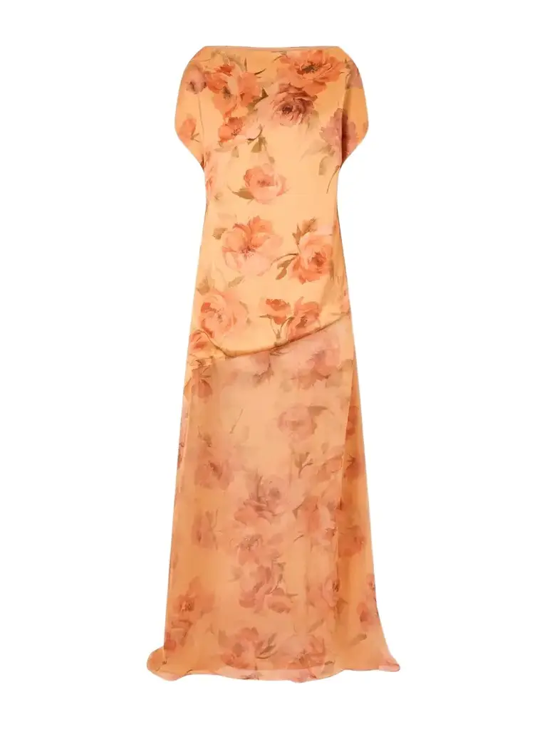Dima Ayad Floral-print Chiffon-trimmed Satin Gown | Image 1 Dima Ayad Floral-print Chiffon-trimmed Satin Gown | Image 1
