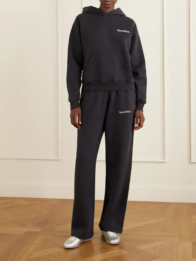 Sporty & Rich Logo-embroidered Cotton Wide-leg Pants | Thumbnail 2 Sporty & Rich Logo-embroidered Cotton Wide-leg Pants | Thumbnail 2