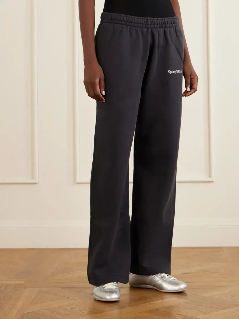 Sporty & Rich Logo-embroidered Cotton Wide-leg Pants | Thumbnail 3 Sporty & Rich Logo-embroidered Cotton Wide-leg Pants | Thumbnail 3