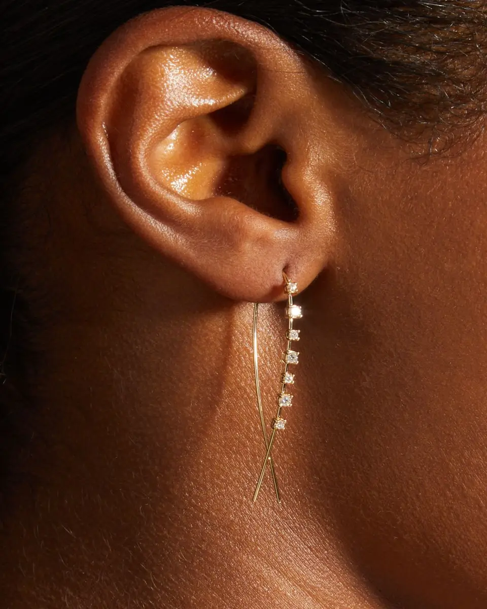 Lana 14K Gold Solo Mini Narrow Upside Down Hoop Earrings with Diamonds, 41mm | Thumbnail 2 Lana 14K Gold Solo Mini Narrow Upside Down Hoop Earrings with Diamonds, 41mm | Thumbnail 2