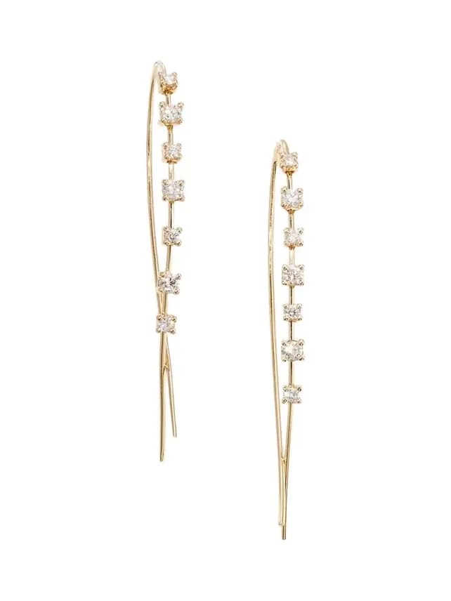 14K Gold Solo Mini Narrow Upside Down Hoop Earrings with Diamonds, 41mm 14K Gold Solo Mini Narrow Upside Down Hoop Earrings with Diamonds, 41mm