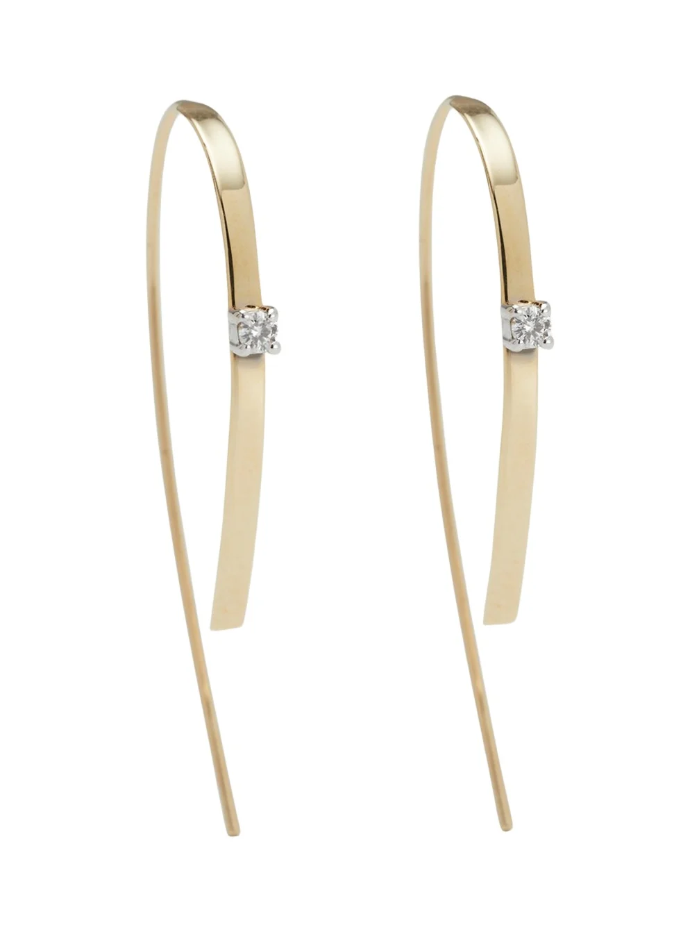14K Gold Small Flat Forward Facing Hooked On Hoop Earrings with Diamonds