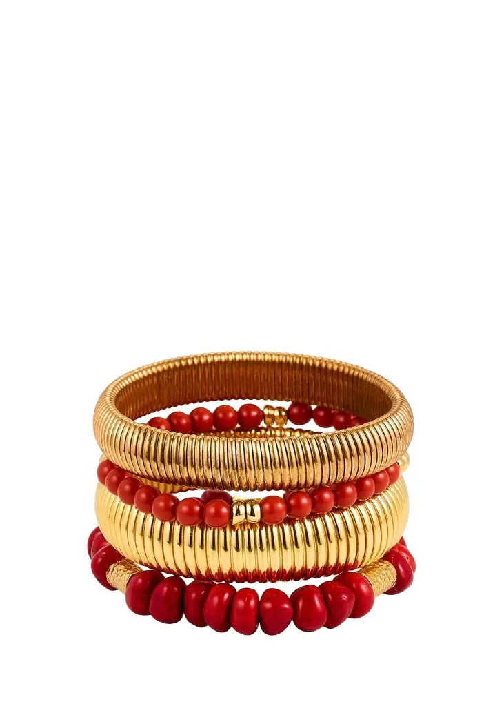 ben-amun Cobra Bracelets with Coral Mix, Set of 4