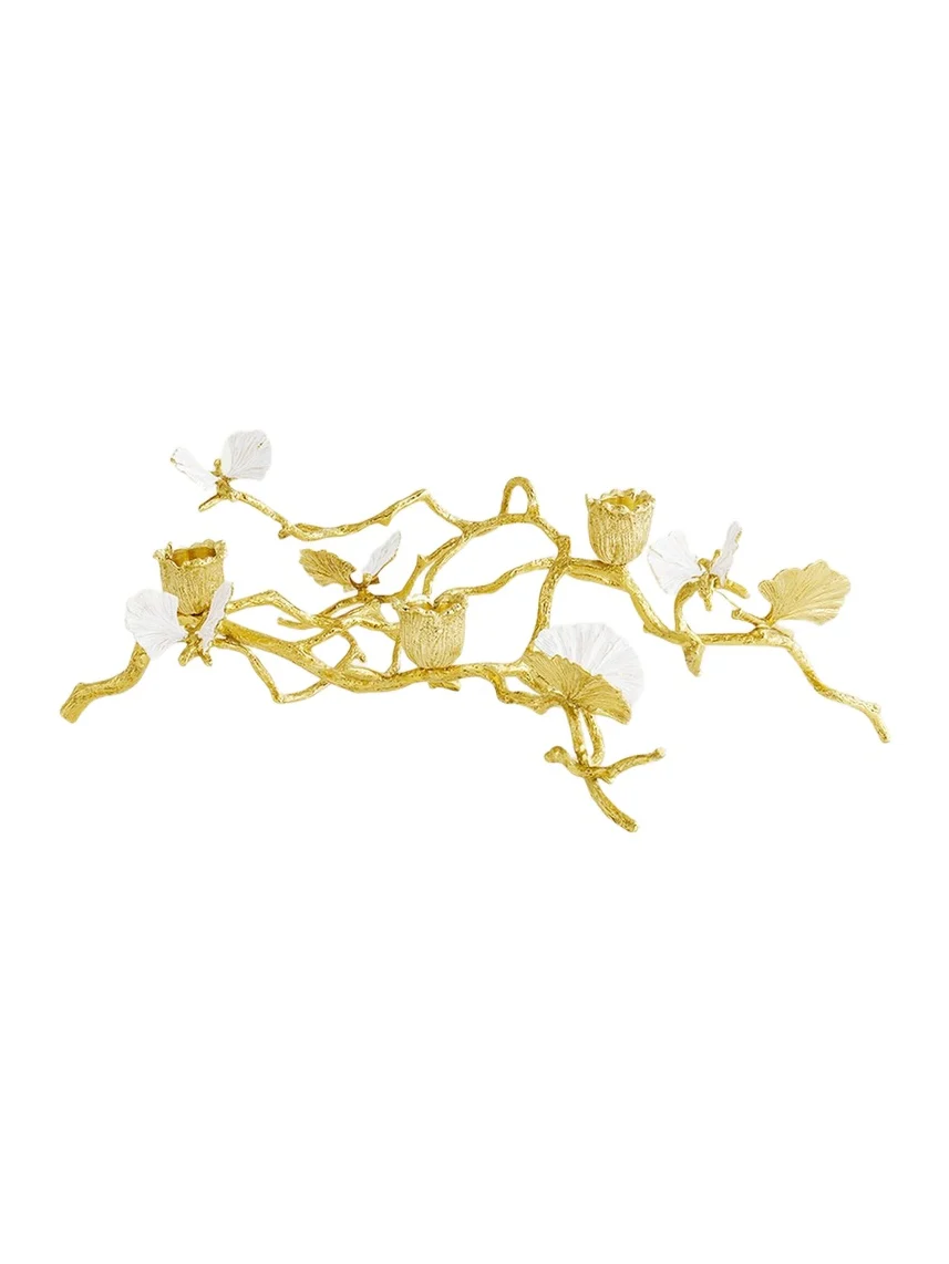 Michael Aram Butterfly Ginkgo White & Gold Low Candleholders