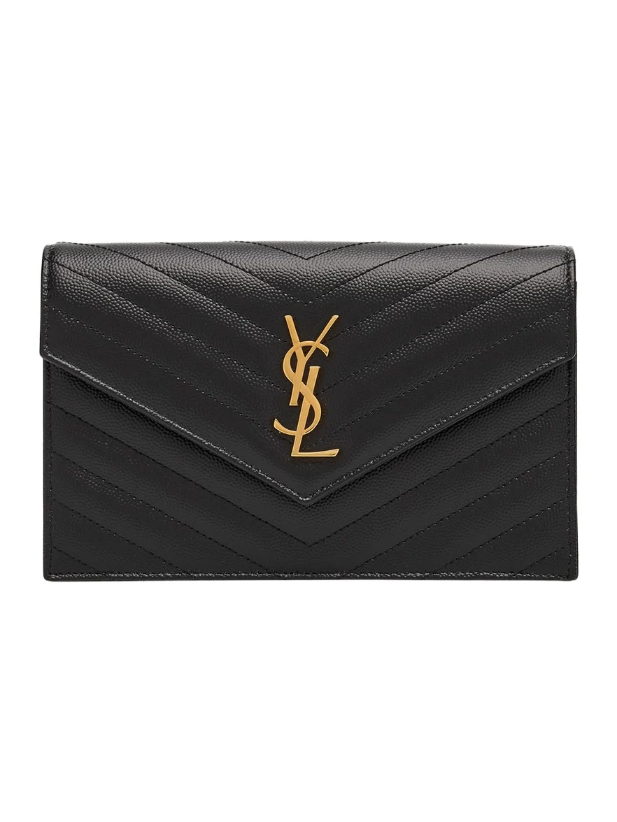 Envelope Small YSL Wallet on Chain in Grain Leather