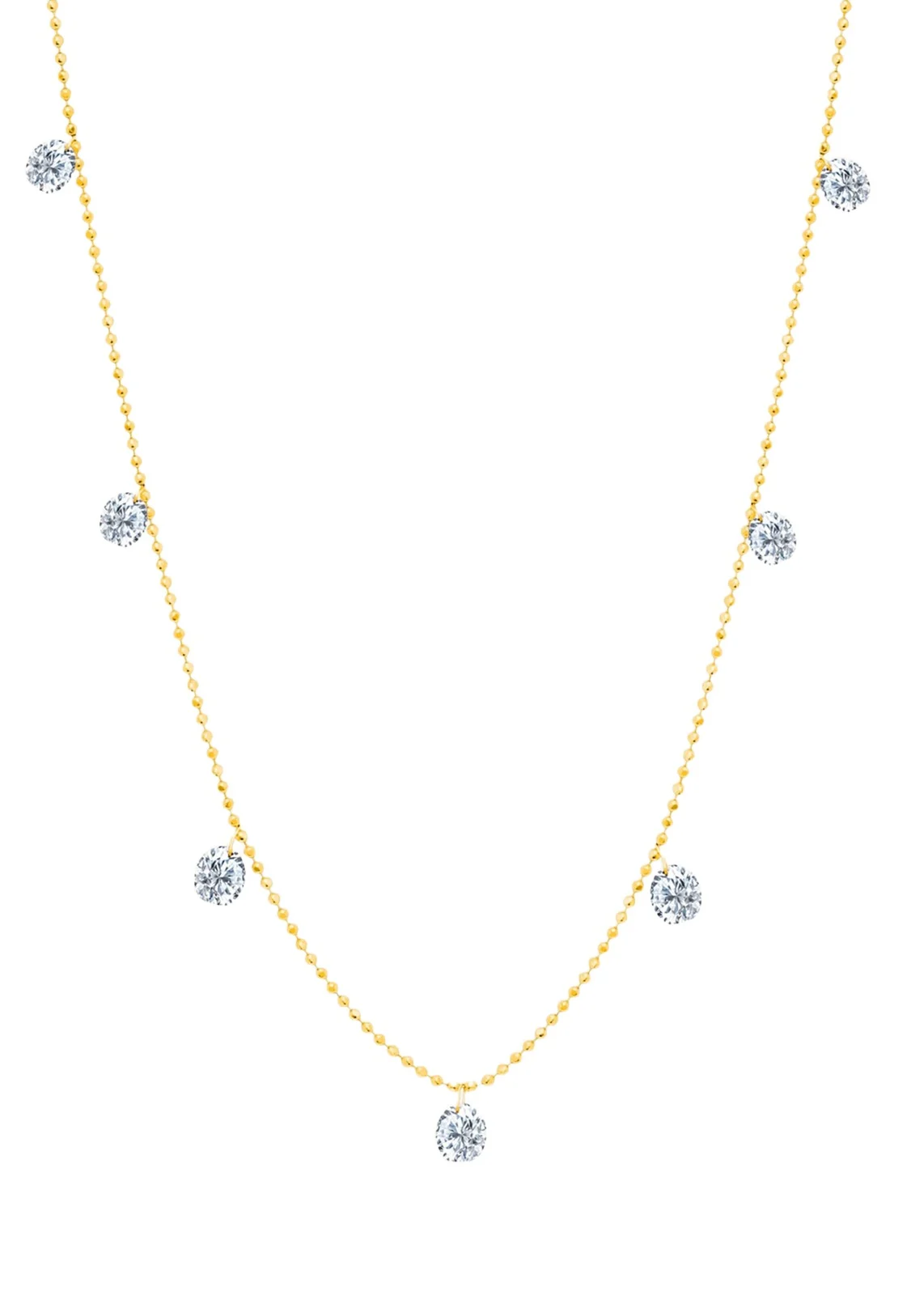18K Yellow Gold Small Floating Diamond Necklace 18K Yellow Gold Small Floating Diamond Necklace