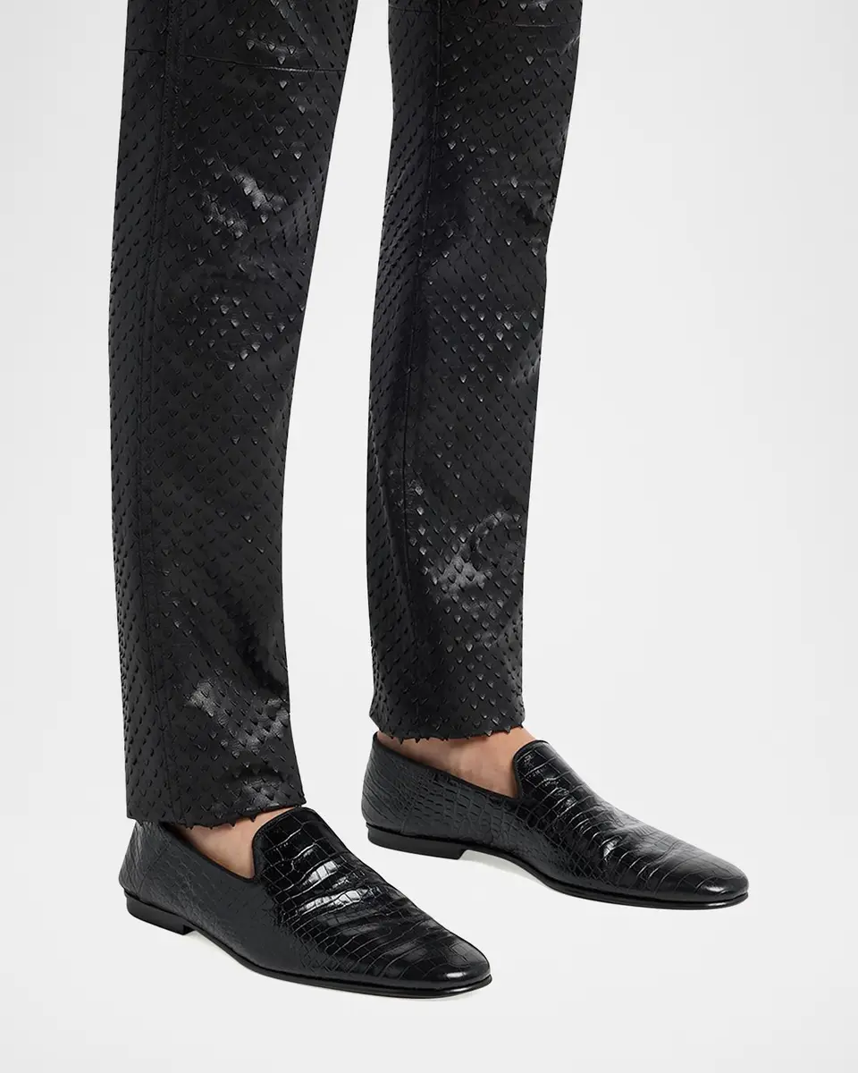 Tom Ford Men's Steven Croc-Effect Leather Slipper Loafers | Thumbnail 2 Tom Ford Men's Steven Croc-Effect Leather Slipper Loafers | Thumbnail 2