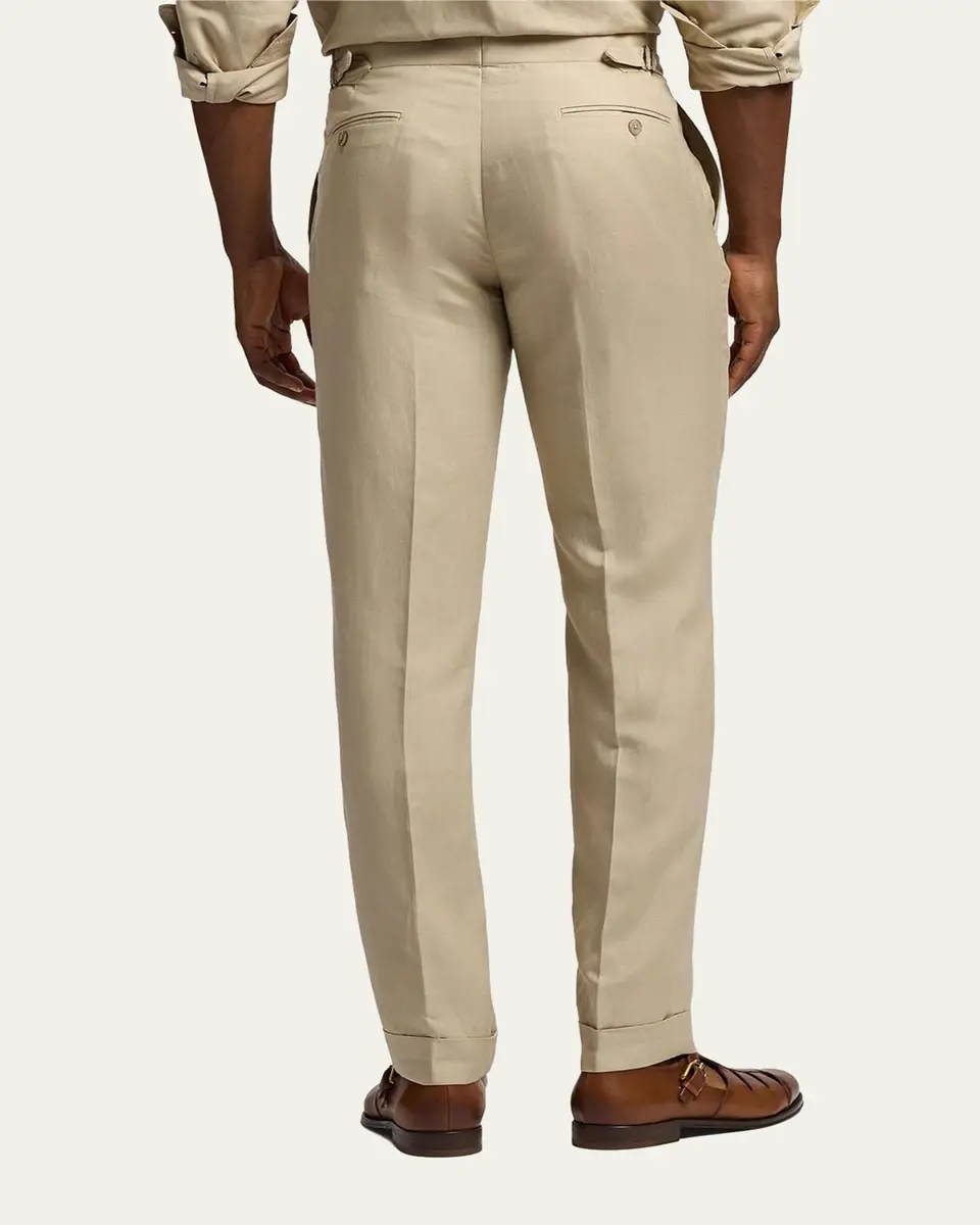 Ralph Lauren Purple Label Men's Gregory Hand-Tailored Silk-Linen Trousers | Thumbnail 2