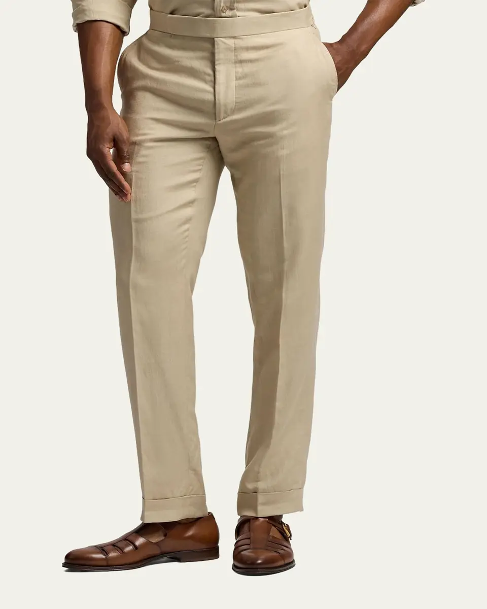 Ralph Lauren Purple Label Men's Gregory Hand-Tailored Silk-Linen Trousers | Thumbnail 3