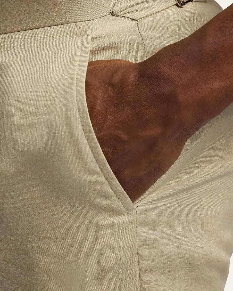 Ralph Lauren Purple Label Men's Gregory Hand-Tailored Silk-Linen Trousers | Thumbnail 4