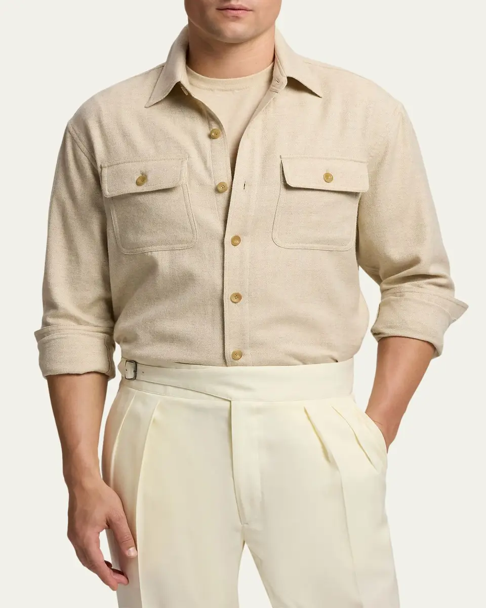 Ralph Lauren Purple Label Men's Cashmere Chevron-Woven Overshirt | Thumbnail 4 Ralph Lauren Purple Label Men's Cashmere Chevron-Woven Overshirt | Thumbnail 4