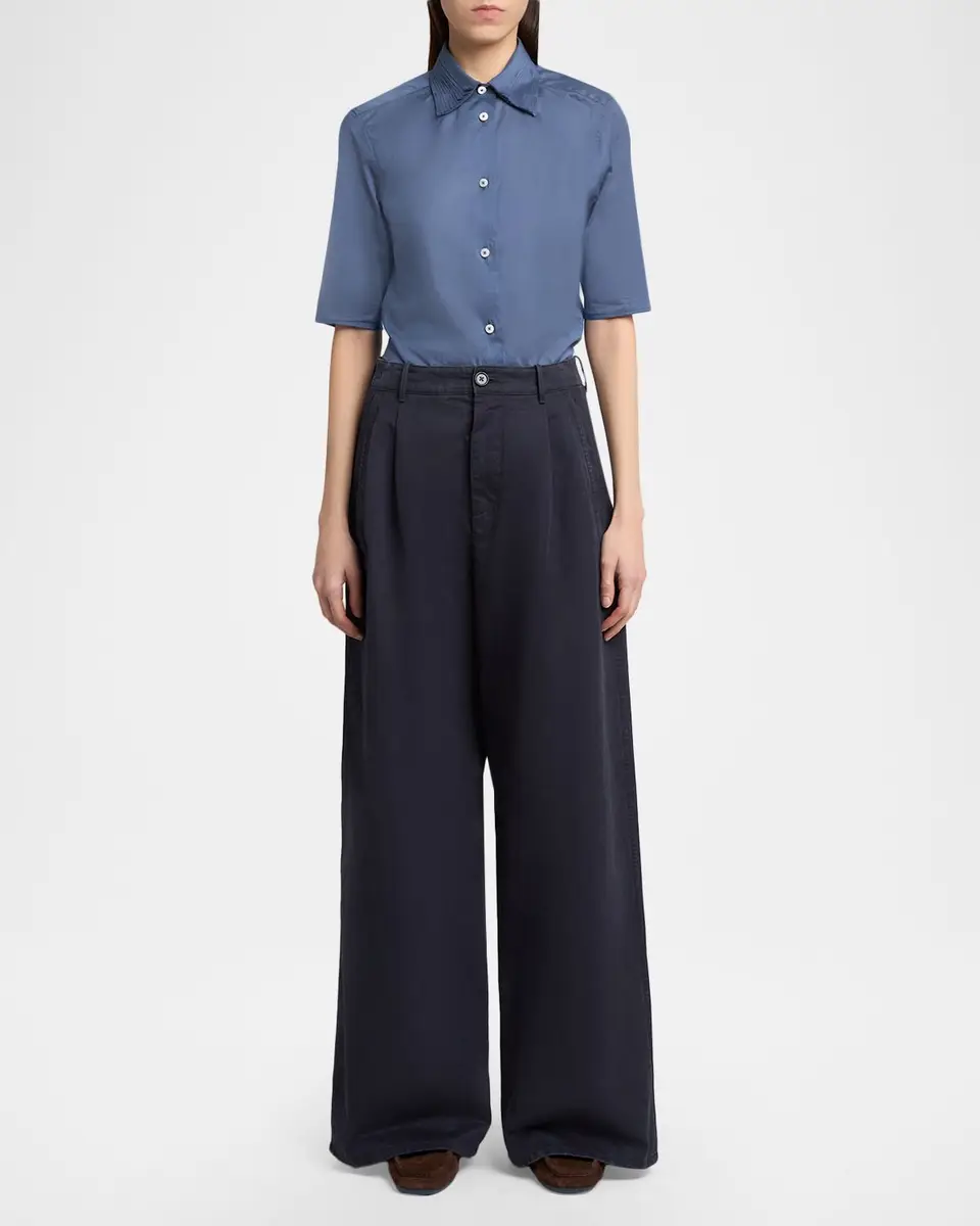 Jil Sander Pleated Cotton Wide-Leg Trousers | Thumbnail 2 Jil Sander Pleated Cotton Wide-Leg Trousers | Thumbnail 2