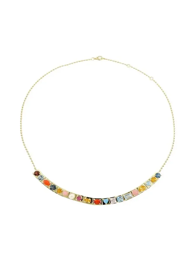 14K Yellow Gold l'Ego Multicolor Stone Necklace 14K Yellow Gold l'Ego Multicolor Stone Necklace