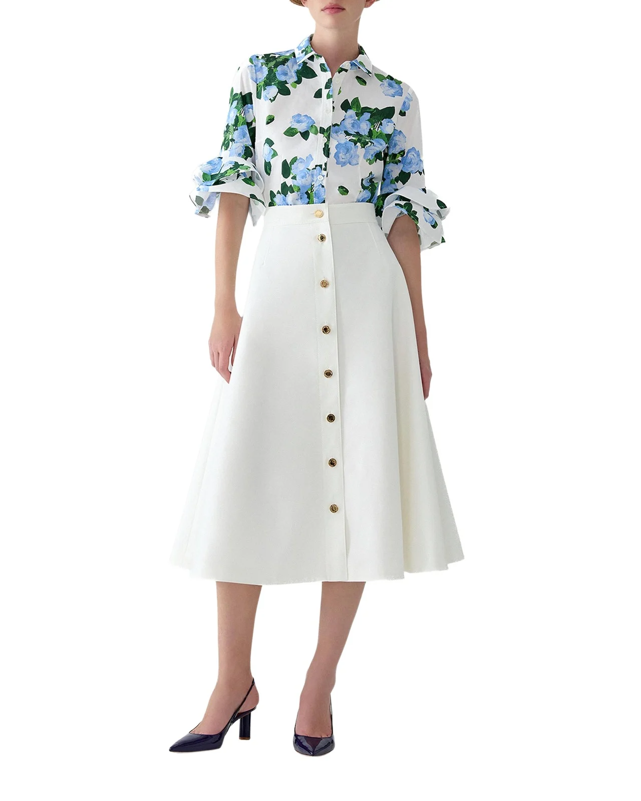 Tiered Ruffle Sleeve Button-Down Shirt Tiered Ruffle Sleeve Button-Down Shirt