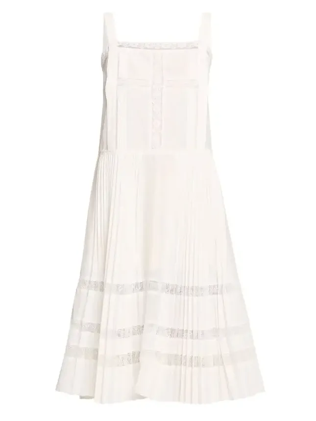 Pleated Lace-Inset Midi Dress