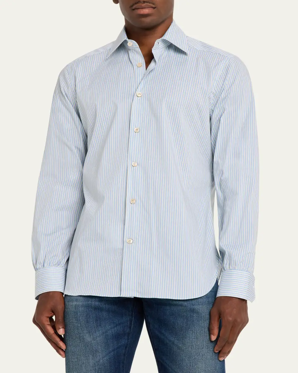 Kiton Men's Cotton Stretch Multi-Stripe Sport Shirt | Thumbnail 4 Kiton Men's Cotton Stretch Multi-Stripe Sport Shirt | Thumbnail 4