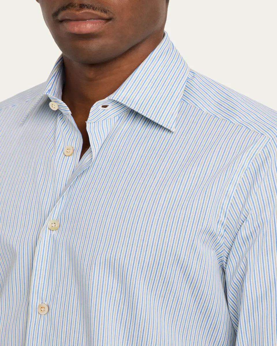 Kiton Men's Cotton Stretch Multi-Stripe Sport Shirt | Thumbnail 5 Kiton Men's Cotton Stretch Multi-Stripe Sport Shirt | Thumbnail 5