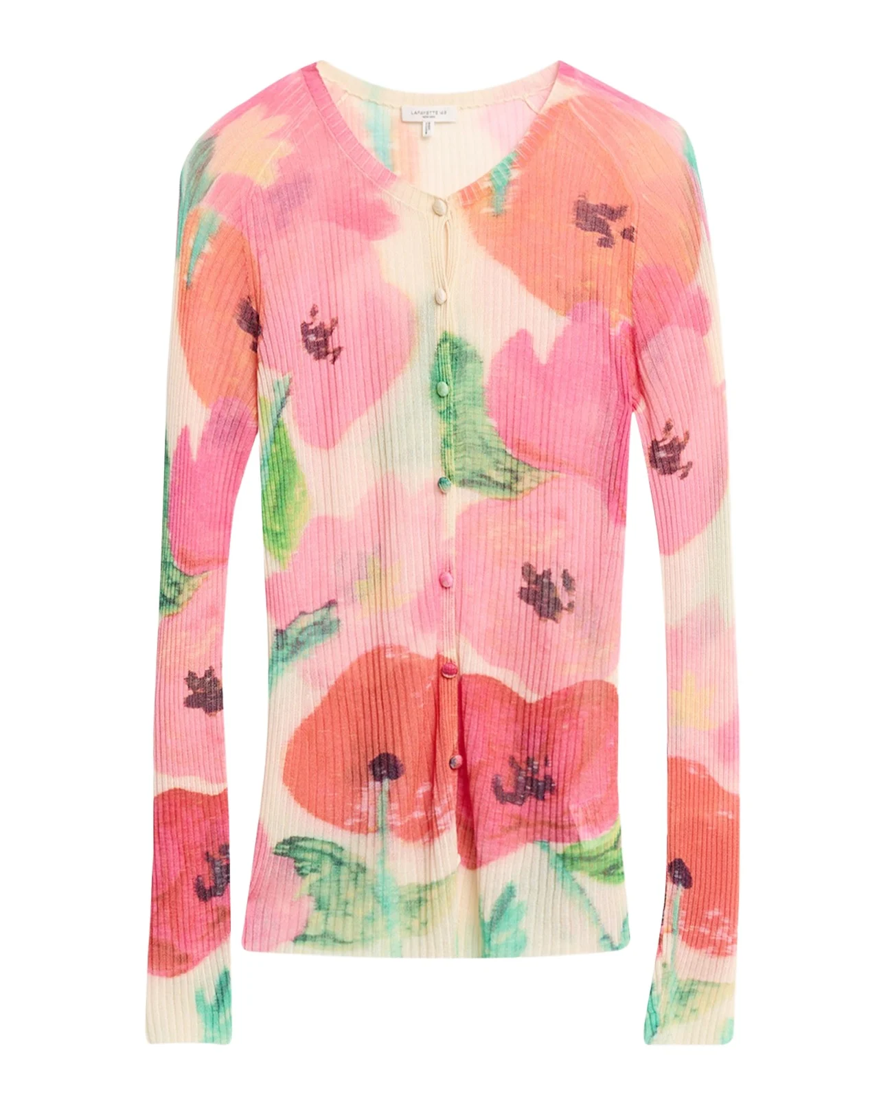 Floral-Print Rib Knit Cardigan