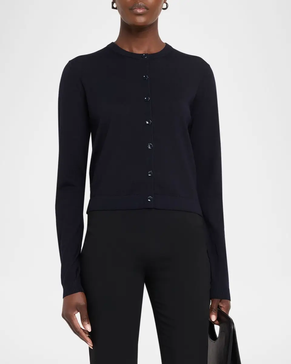 Jason Wu Collection Merino Wool Crewneck Cardigan With Satin Panel | Thumbnail 4 Jason Wu Collection Merino Wool Crewneck Cardigan With Satin Panel | Thumbnail 4