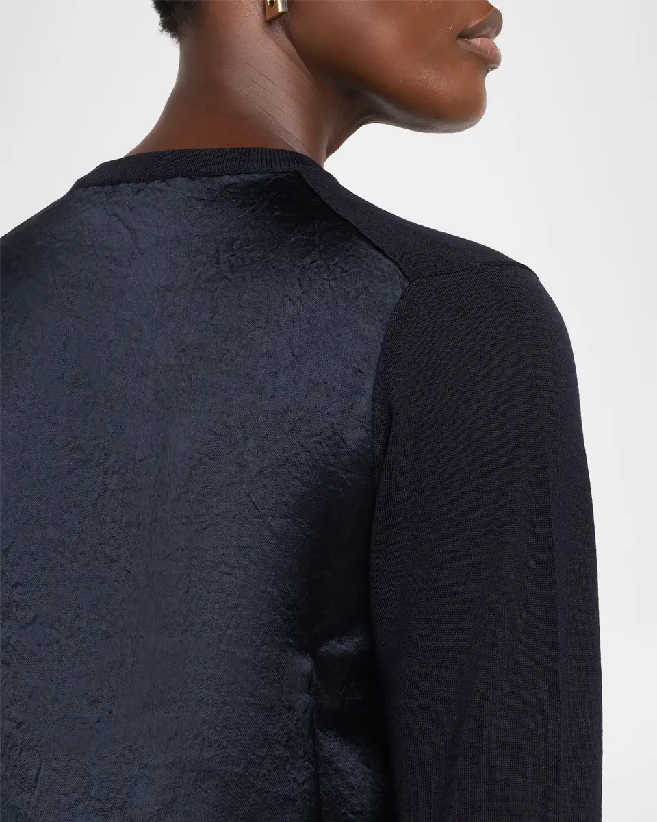 Jason Wu Collection Merino Wool Crewneck Cardigan With Satin Panel | Thumbnail 5 Jason Wu Collection Merino Wool Crewneck Cardigan With Satin Panel | Thumbnail 5