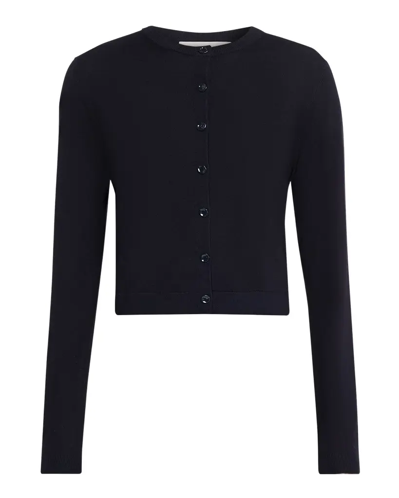 Jason Wu Collection Merino Wool Crewneck Cardigan With Satin Panel | Image 1 Jason Wu Collection Merino Wool Crewneck Cardigan With Satin Panel | Image 1