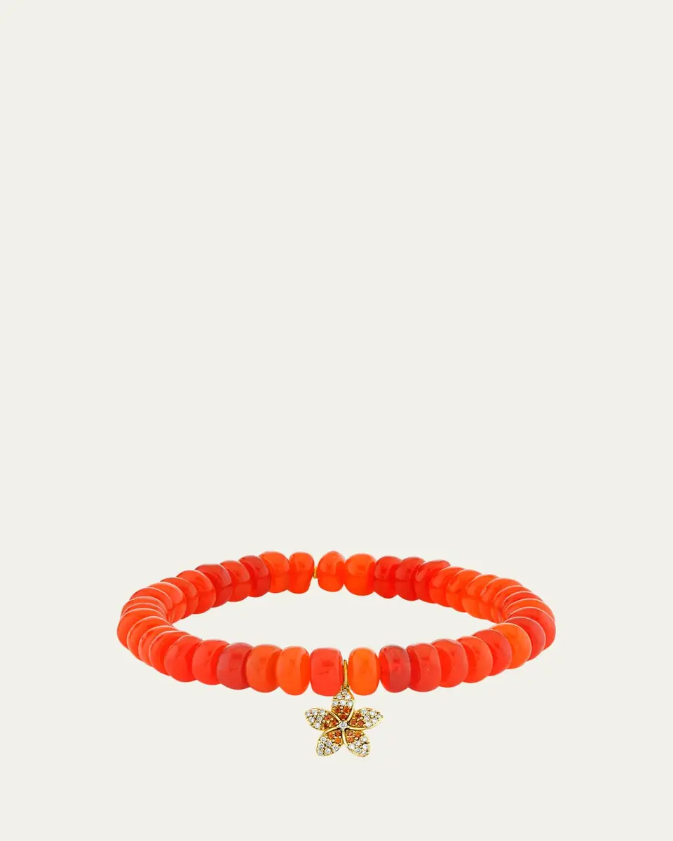 Sydney Evan 14K Diamond and Sapphire Plumeria on Orange Opal Bracelet | Thumbnail 2