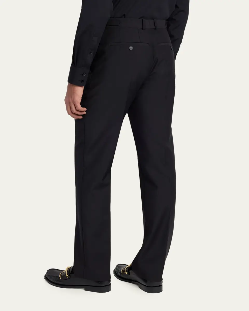 Alexander McQueen Men's Waist-Tab Straight Fit Flat-Front Trousers | Thumbnail 3