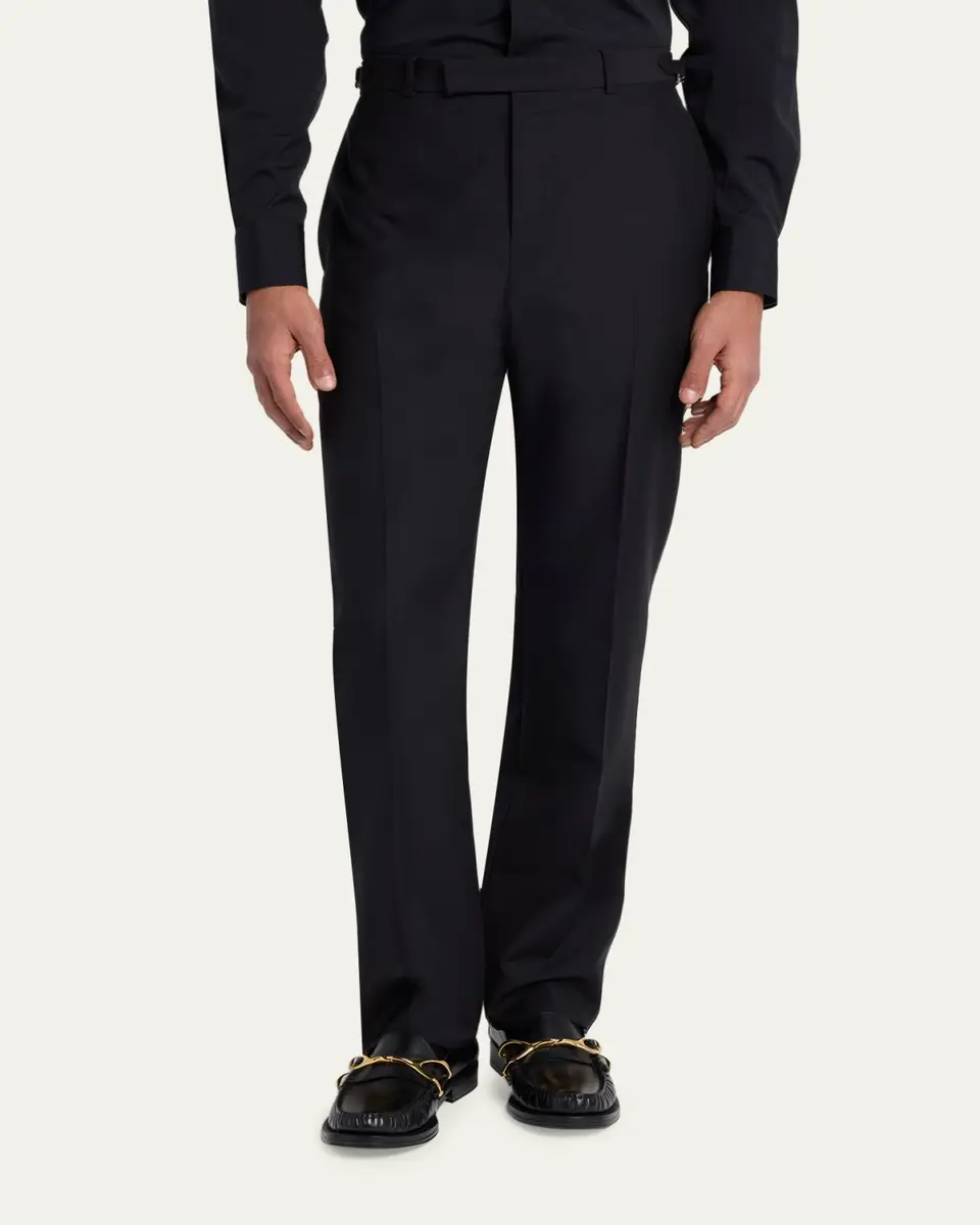 Alexander McQueen Men's Waist-Tab Straight Fit Flat-Front Trousers | Thumbnail 4