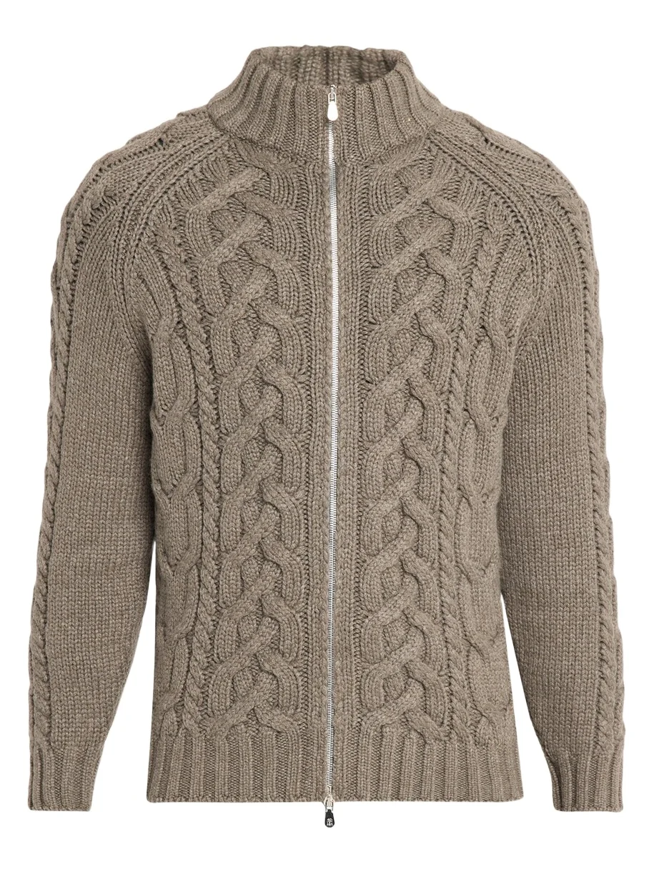 Brunello Cucinelli Men's Lofted Cashmere Cable Knit Full-Zip Cardigan