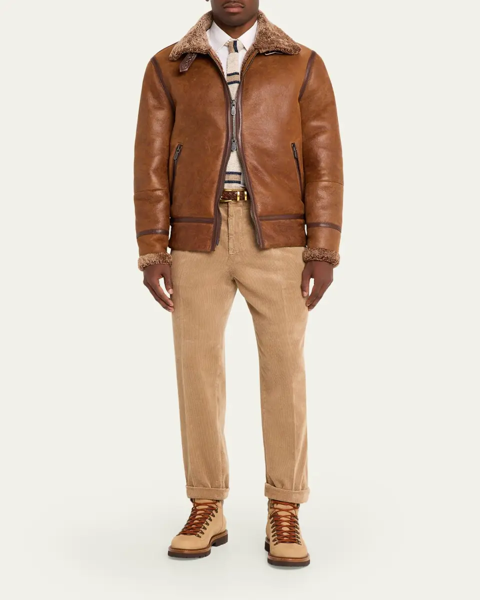 Brunello Cucinelli Men's B3 Pilot Shearling Aviator Jacket | Thumbnail 2