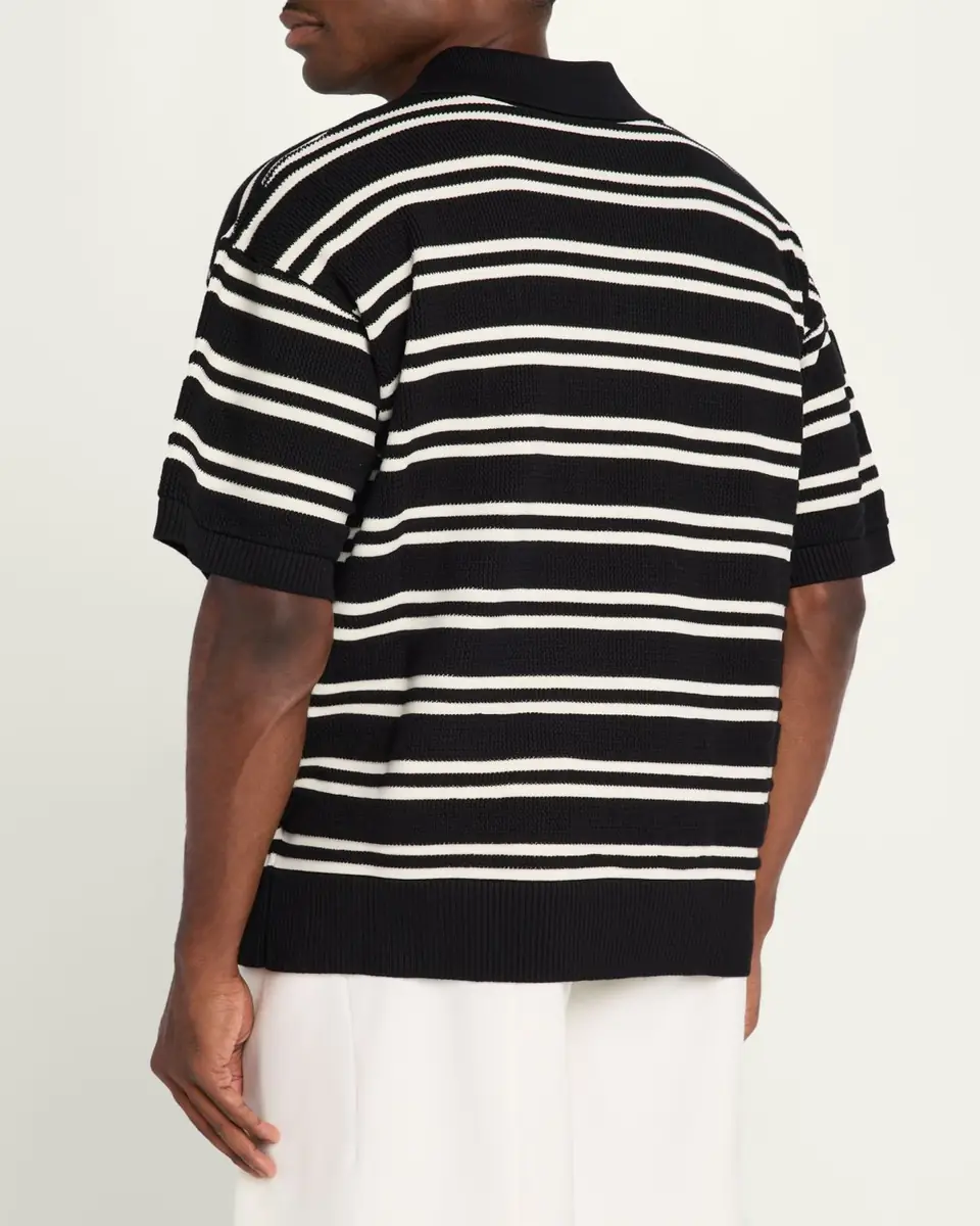 AMIRI Men's Rib-Knit Stripe Johnny Collar Polo Shirt | Thumbnail 3 AMIRI Men's Rib-Knit Stripe Johnny Collar Polo Shirt | Thumbnail 3