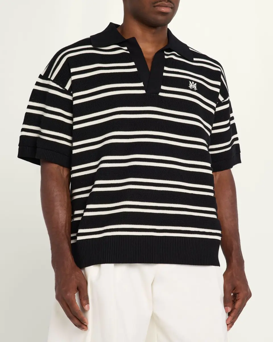 AMIRI Men's Rib-Knit Stripe Johnny Collar Polo Shirt | Thumbnail 4 AMIRI Men's Rib-Knit Stripe Johnny Collar Polo Shirt | Thumbnail 4