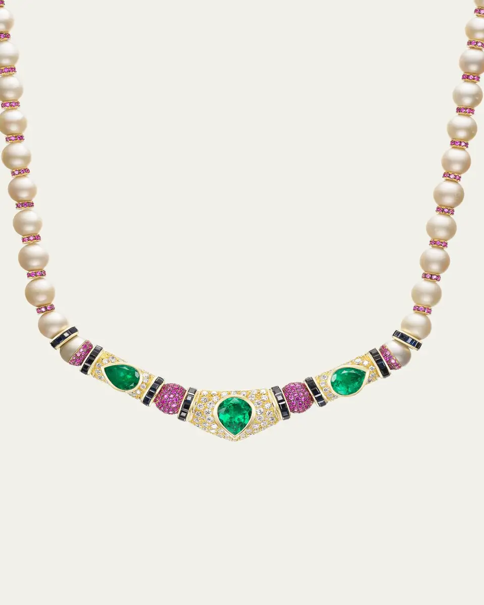 Emily P. Wheeler 18K Yellow Gold Re-Worked Vintage Necklace with Pearls, Diamonds, Emeralds and Sapphires | Thumbnail 3 Emily P. Wheeler 18K Yellow Gold Re-Worked Vintage Necklace with Pearls, Diamonds, Emeralds and Sapphires | Thumbnail 3