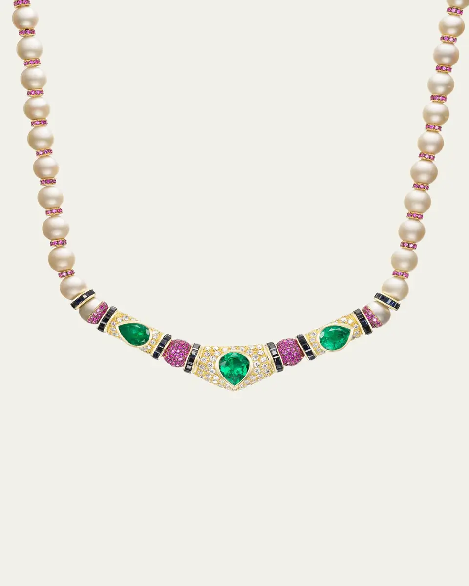 Emily P. Wheeler 18K Yellow Gold Re-Worked Vintage Necklace with Pearls, Diamonds, Emeralds and Sapphires | Thumbnail 5 Emily P. Wheeler 18K Yellow Gold Re-Worked Vintage Necklace with Pearls, Diamonds, Emeralds and Sapphires | Thumbnail 5