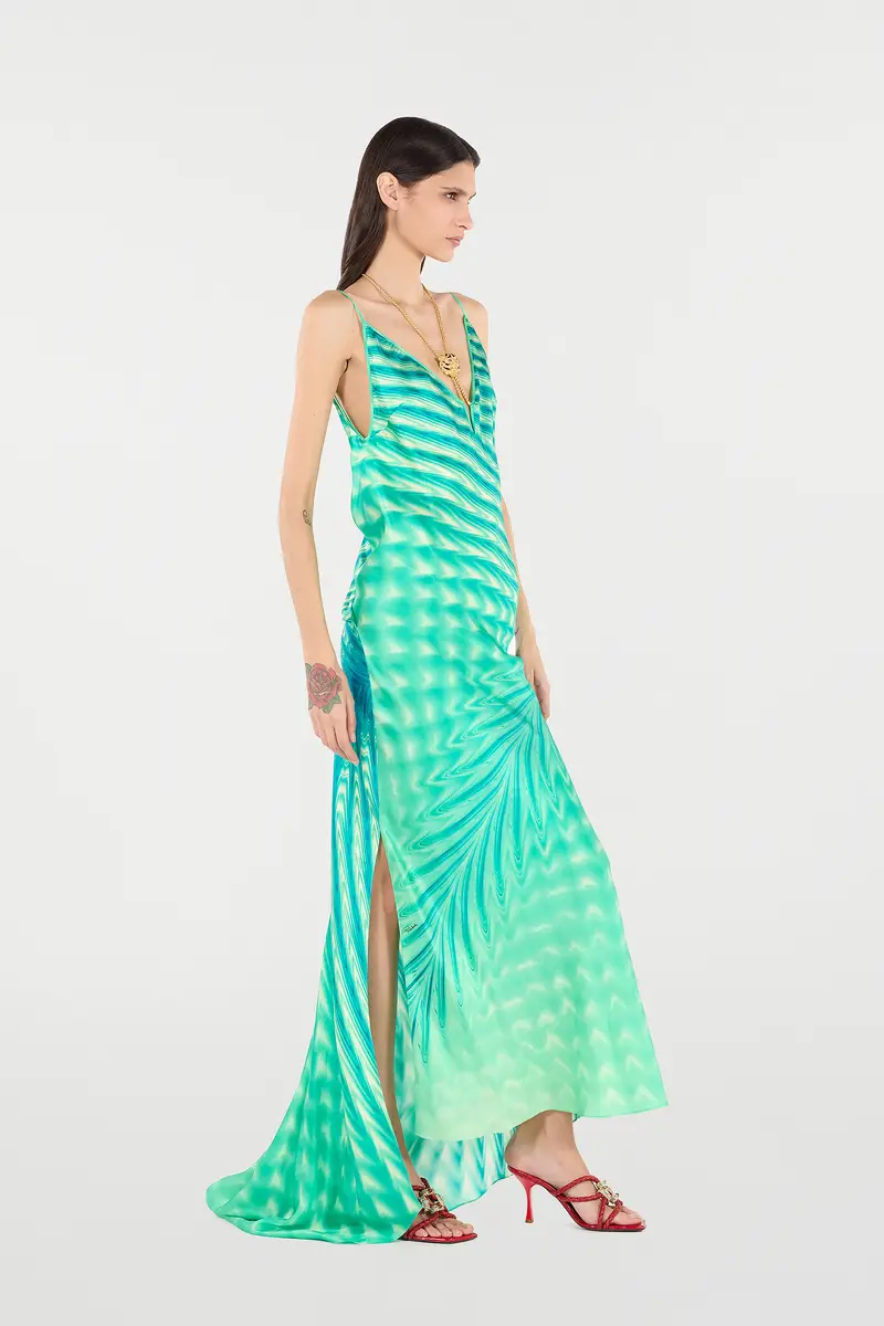 Roberto Cavalli Dress With Optical glass Print And Necklace | Thumbnail 2