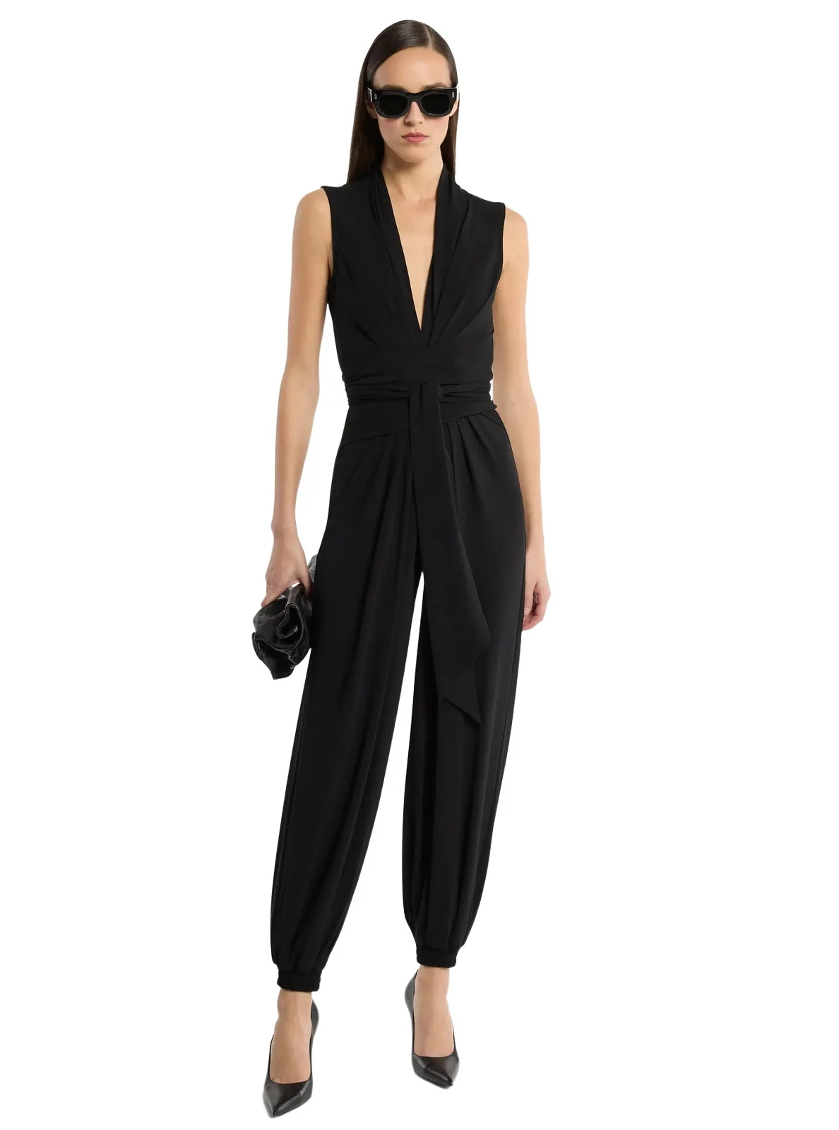 Matte Jersey Sarouel Jumpsuit in Black Matte Jersey Sarouel Jumpsuit in Black