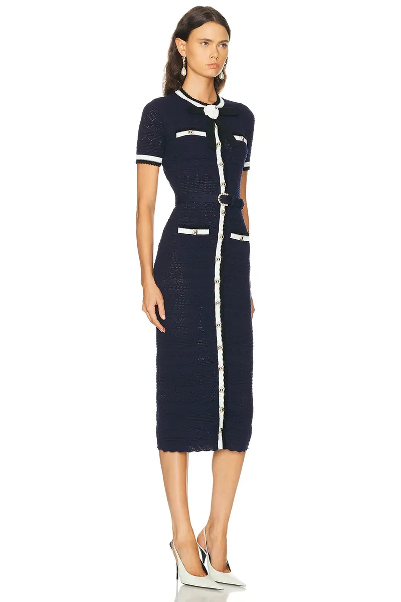 Self-Portrait Pointelle Knit Midi Dress | Thumbnail 2 Self-Portrait Pointelle Knit Midi Dress | Thumbnail 2