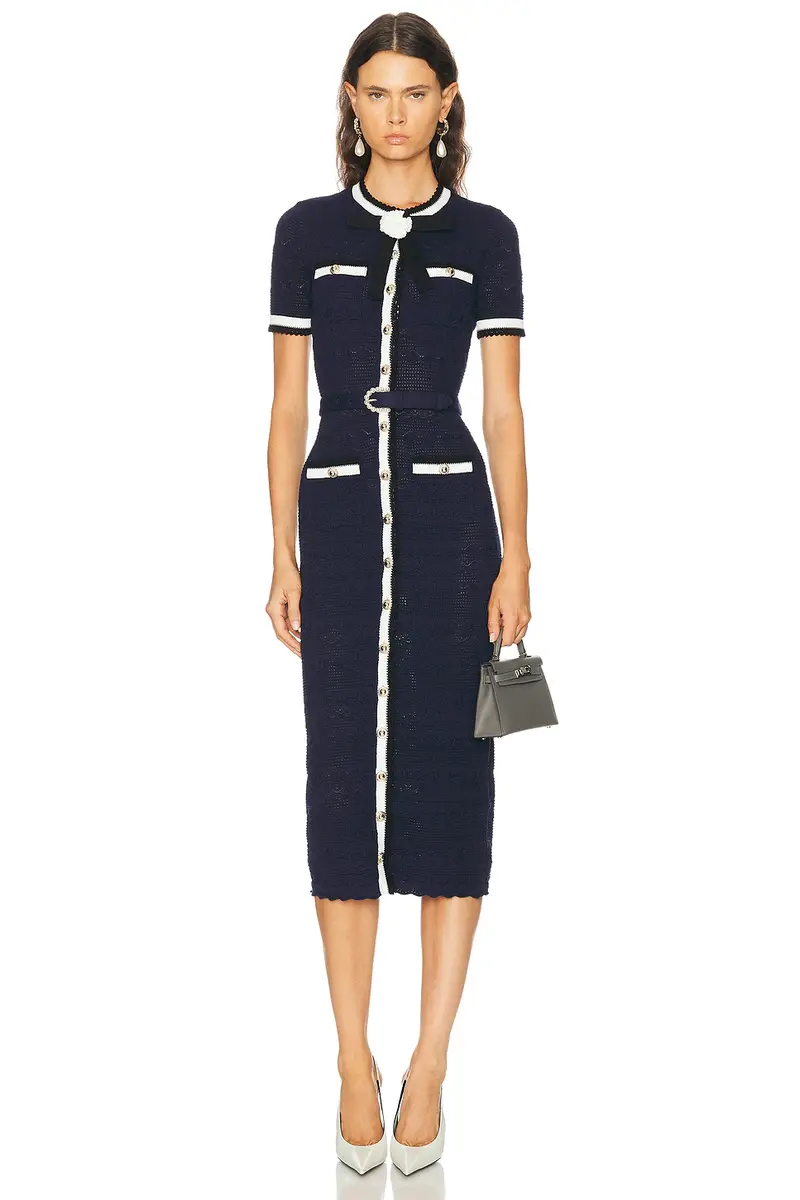 self-portrait Pointelle Knit Midi Dress | Image 1 self-portrait Pointelle Knit Midi Dress | Image 1