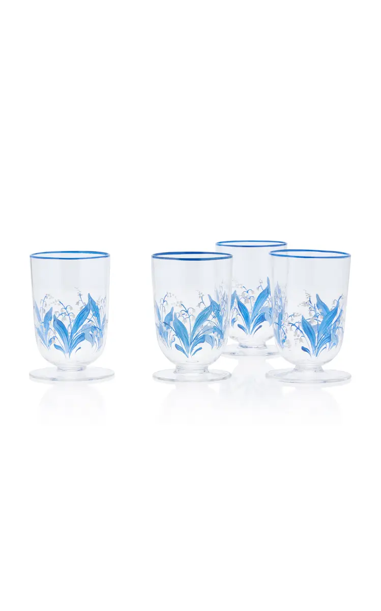 Moda Domus Hand-Painted Lily of The Valley Footed Glass Tumbler | Thumbnail 3 Moda Domus Hand-Painted Lily of The Valley Footed Glass Tumbler | Thumbnail 3