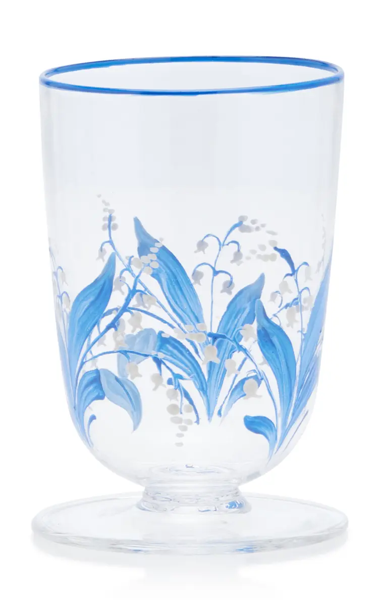 Moda Domus Hand-Painted Lily of The Valley Footed Glass Tumbler | Thumbnail 4 Moda Domus Hand-Painted Lily of The Valley Footed Glass Tumbler | Thumbnail 4